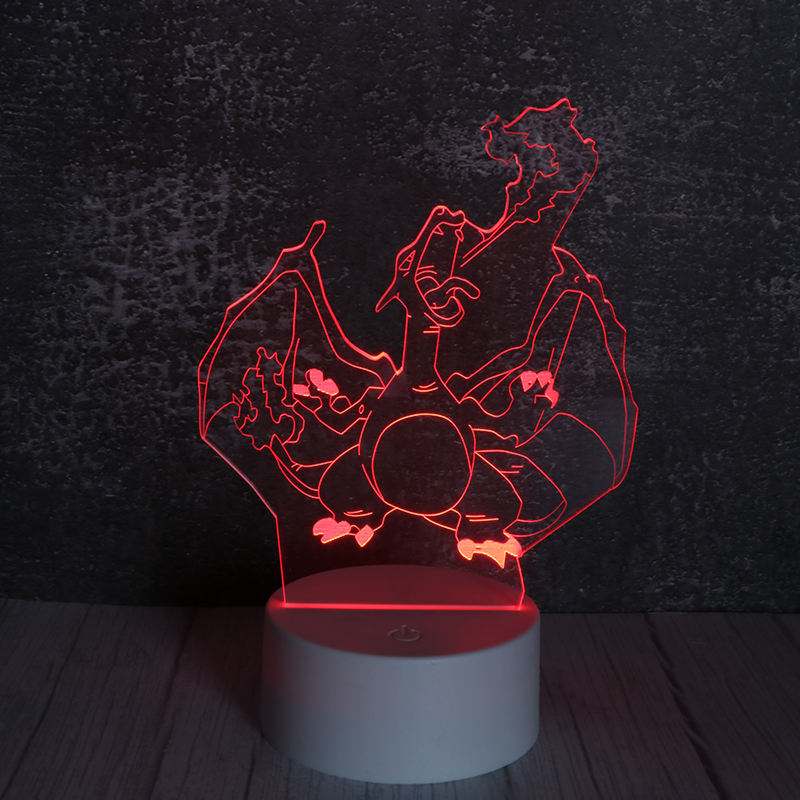 3d卡通小夜燈七彩led發光立（lì）體卡通小夜（yè）燈噴火龍定製