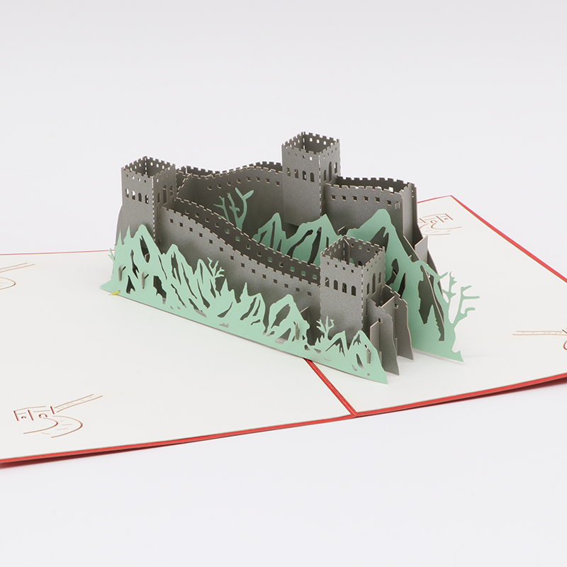 3d立體紙雕（diāo）賀（hè）卡鏤空手工建（jiàn）築模型賀卡長城節日賀卡定製批發